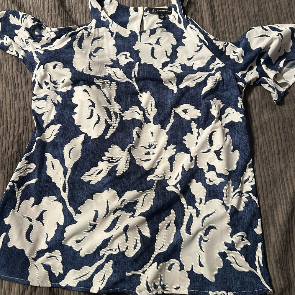 INC International Concepts Navy and White Floral Blouse